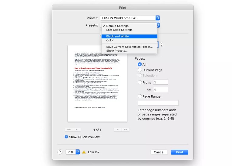 How to Print Black and White on Mac